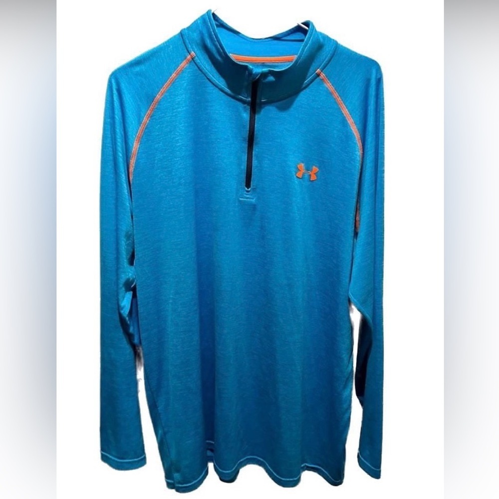 Under Armour Heatgear Tech 1/4 Zip Pullover Blue Orangey
